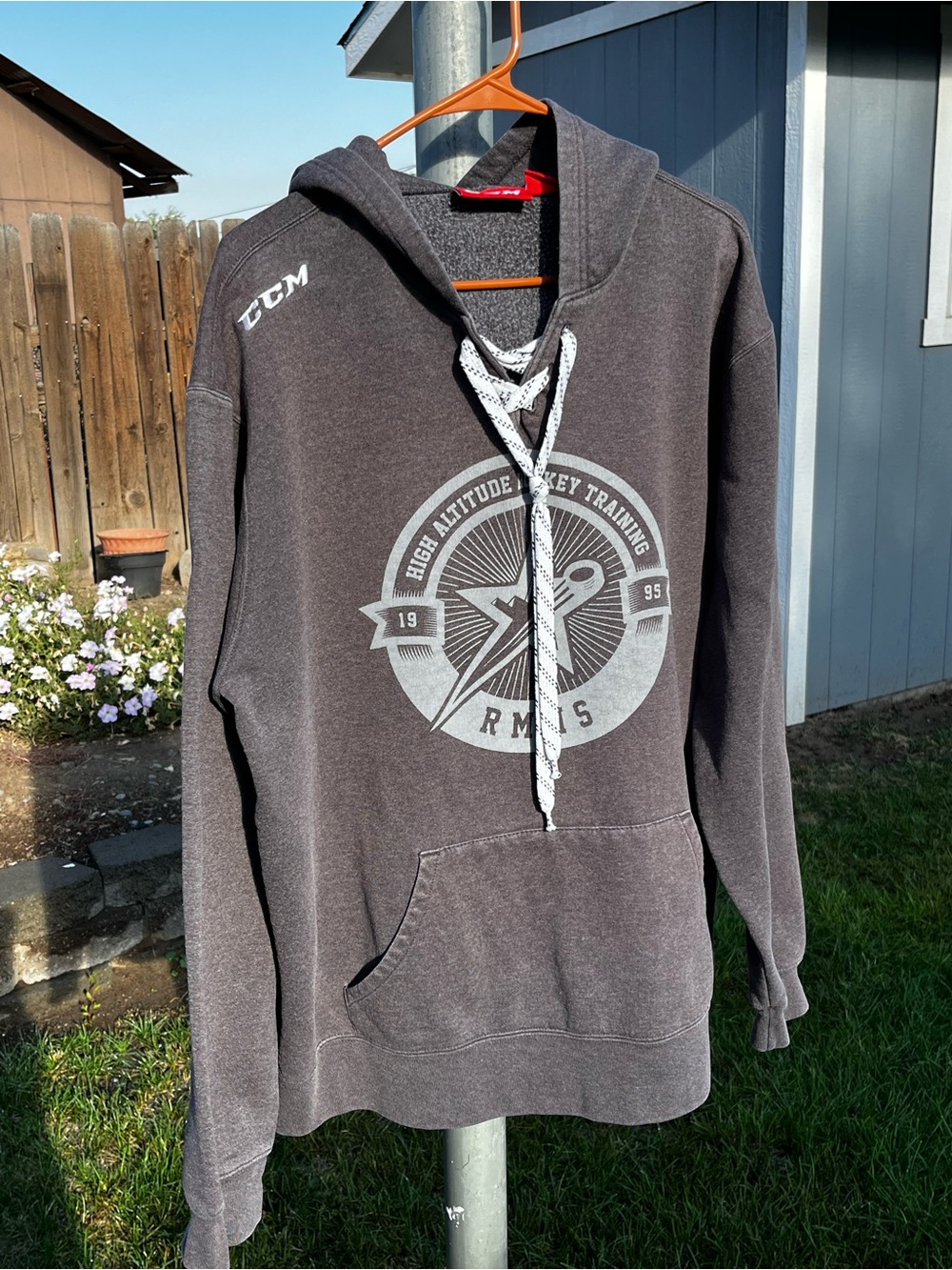 CCM Charcoal Gray Lace-Up Pullover Hoodie with Graphic Crest